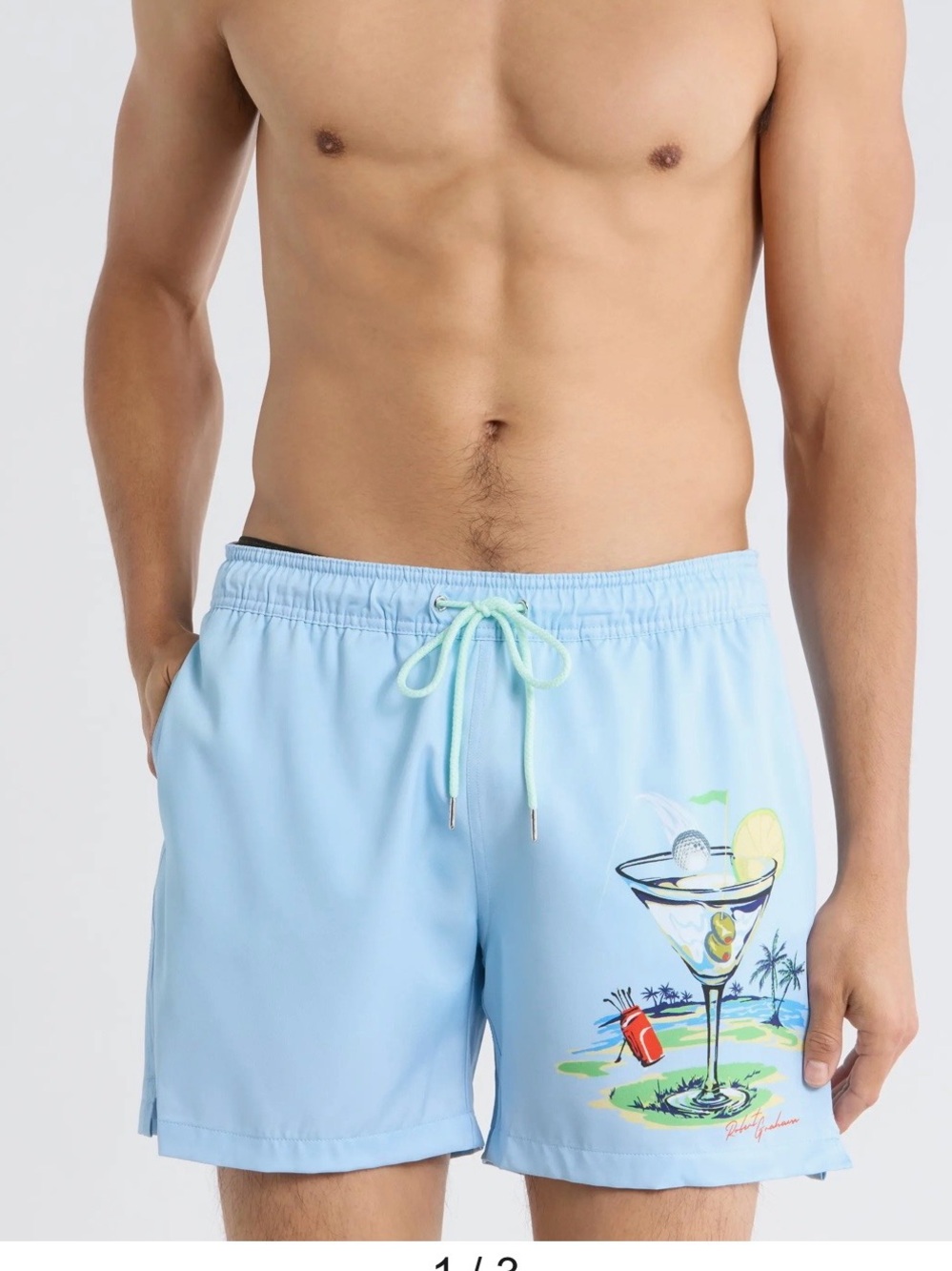 Robert Graham Men’s M Golf Martini Crystal blue Swim Shorts Resort Style